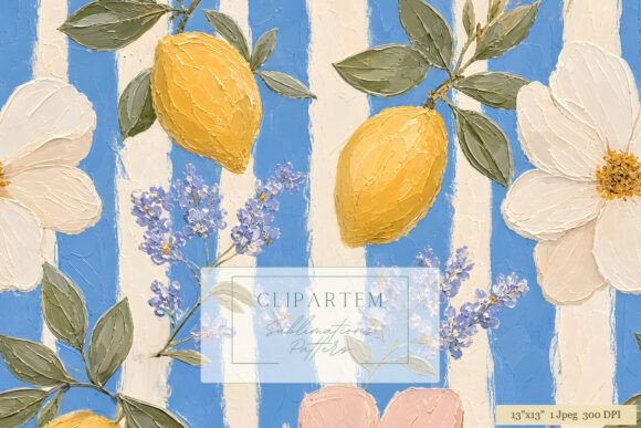 Download Lemon Floral Blue Stripe Pattern - Pattern Collection