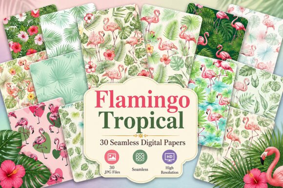 Download Flamingo Tropical Seamless Patterns - Pattern Collection
