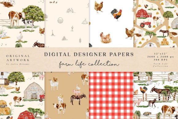 Download Farm Life Seamless Patterns Watercolor - Pattern Collection