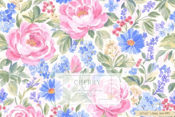 Download Pink Peony Blue Floral Pattern - Pattern Collection