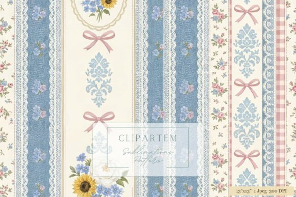 Download Denim Lace Floral Stripe Pattern Design - Pattern Collection