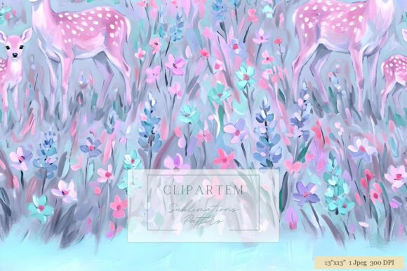 Download Mint Pink Deer Wildflower Meadow Pattern - Pattern Collection