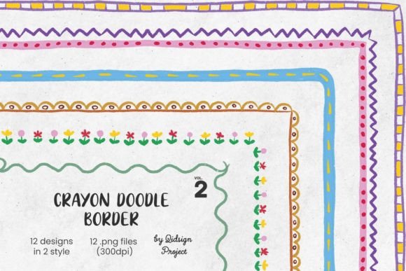 Download 12 Crayon Doodle Border, Decorative Page - Crayon Collection