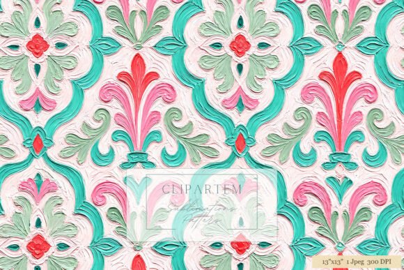 Download Teal Pink Damask Impasto Pattern - Pattern Collection