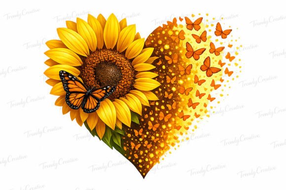 Download Sunflower Heart Butterfly Rustic PNG Art - Premium Resources